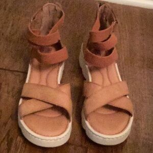 Born Cognac-Tan Leather Fabric Upper Elastic Stretchable White Outer Sole. 9